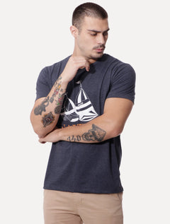 Camiseta Nautica Masculina Sailboat Logo Serif Azul Marinho Mescla