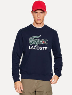 Moletom Lacoste Masculino Crewneck Classic Fit Cotton Fleece Logo Azul Marinho