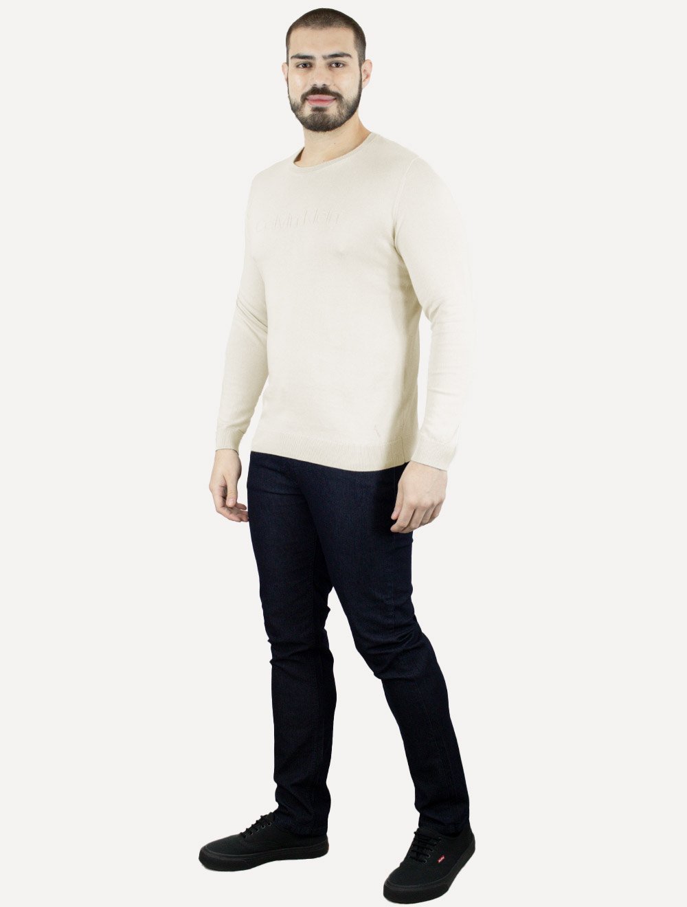 Suéter Calvin Klein Jeans Masculino Crewneck Tricot Liso Areia
