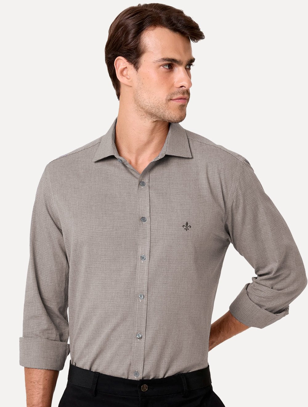 Camisa Dudalina Masculina Comfort Superfine Cotton Milano Marrom Escuro