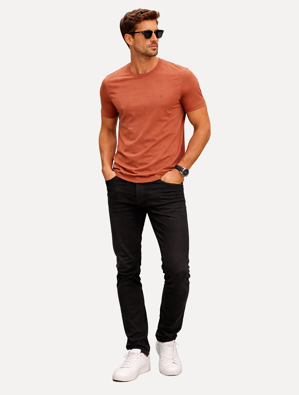 Camiseta Individual Masculina Slim Pima Soft Touch Logo Laranja