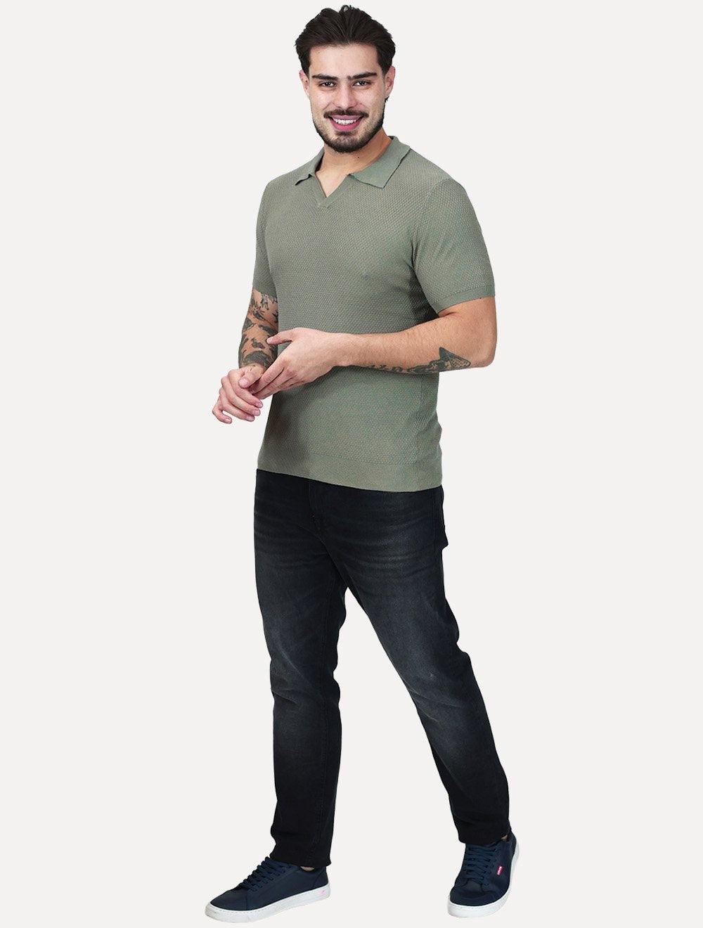 Polo Dixen Masculina Tricot Manga Curta Verde