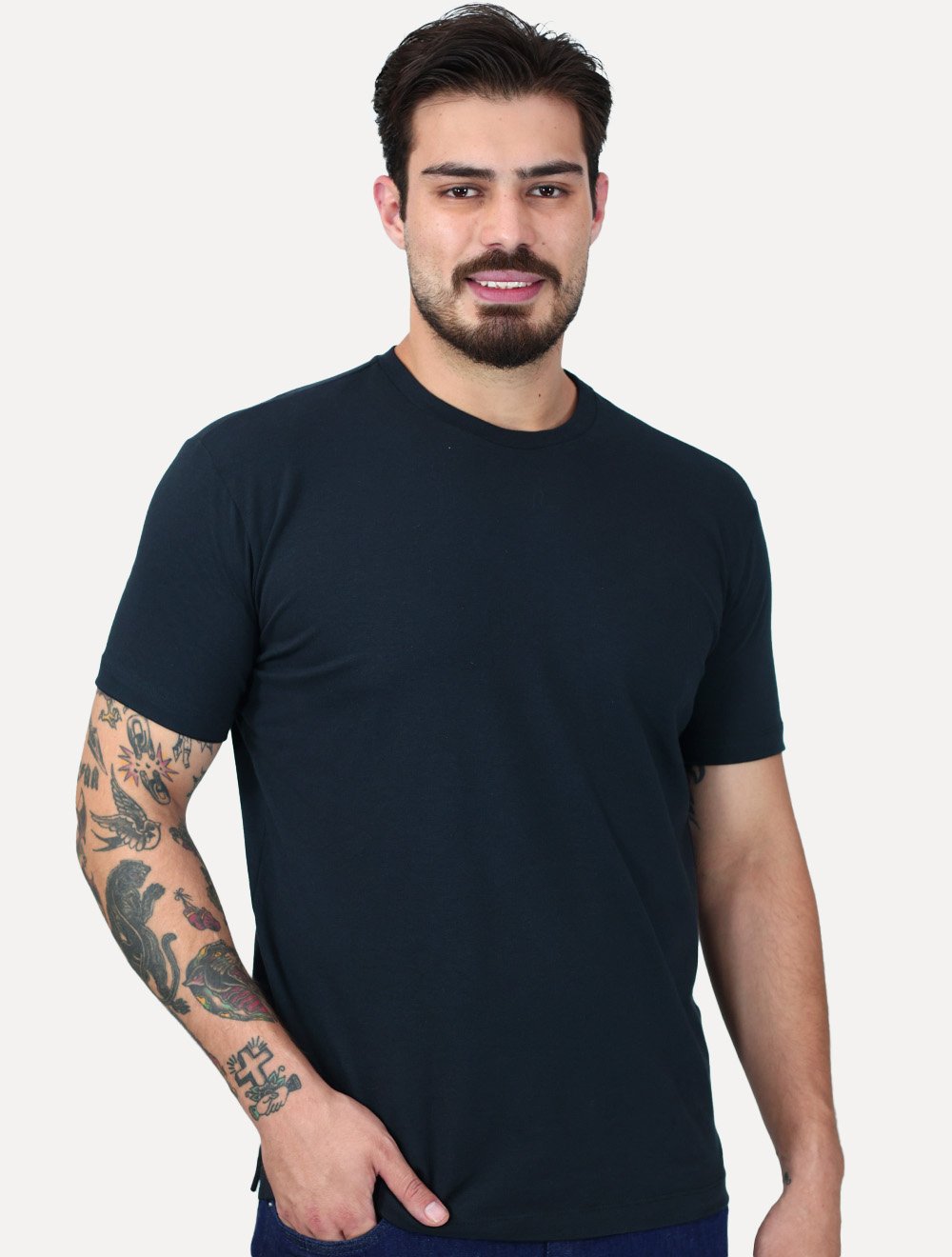 Camiseta K&J Black Cotton Flex Slim Azul Marinho