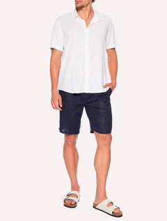 Bermuda Sergio K Masculina Elastico Linho Casual Azul Marinho