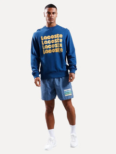 Moletom Lacoste Masculino Crewneck Classic Fit Khaki Logo Azul