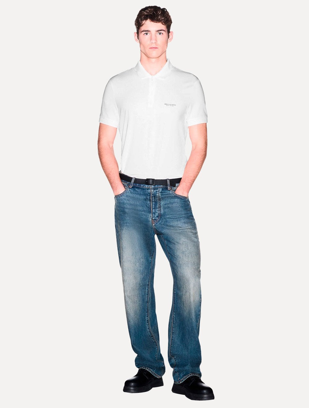 Camisa Polo Armani Exchange Slim Fit Malha de Algodão Half Zip Off-White
