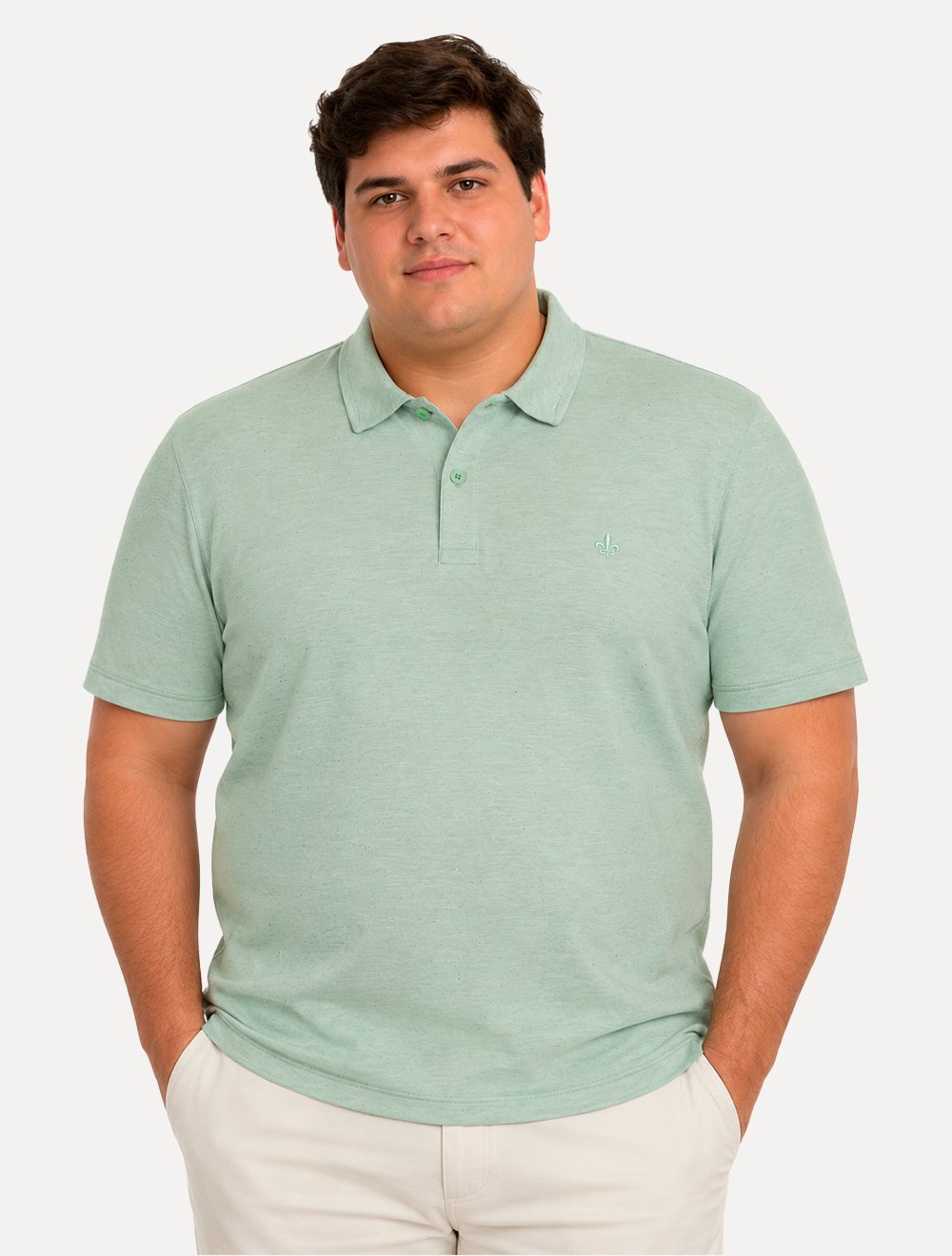 Camisa Polo Dudalina Masculina Plus Size Malha Cotton Linho Verde Médio