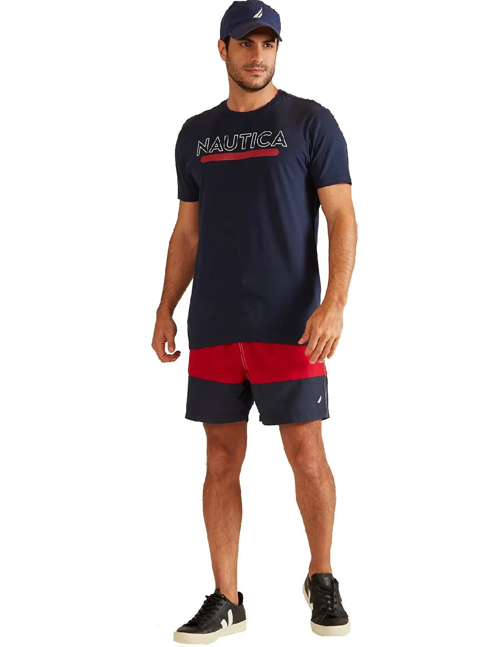 Camiseta Nautica Masculina Silk Logo Underline Azul Marinho