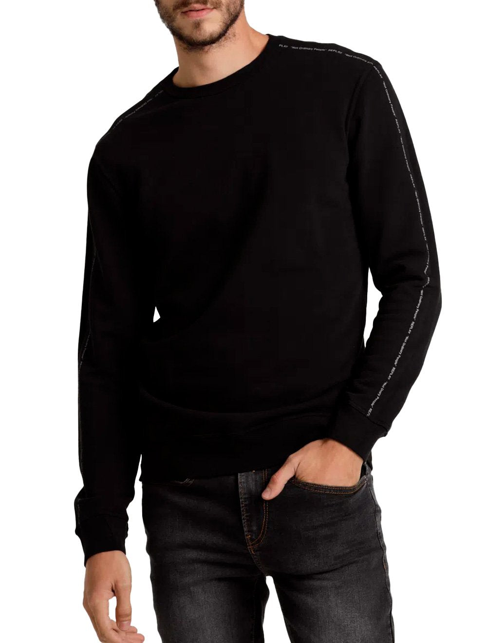 Moletom Replay Masculino Crewneck In Line Preto