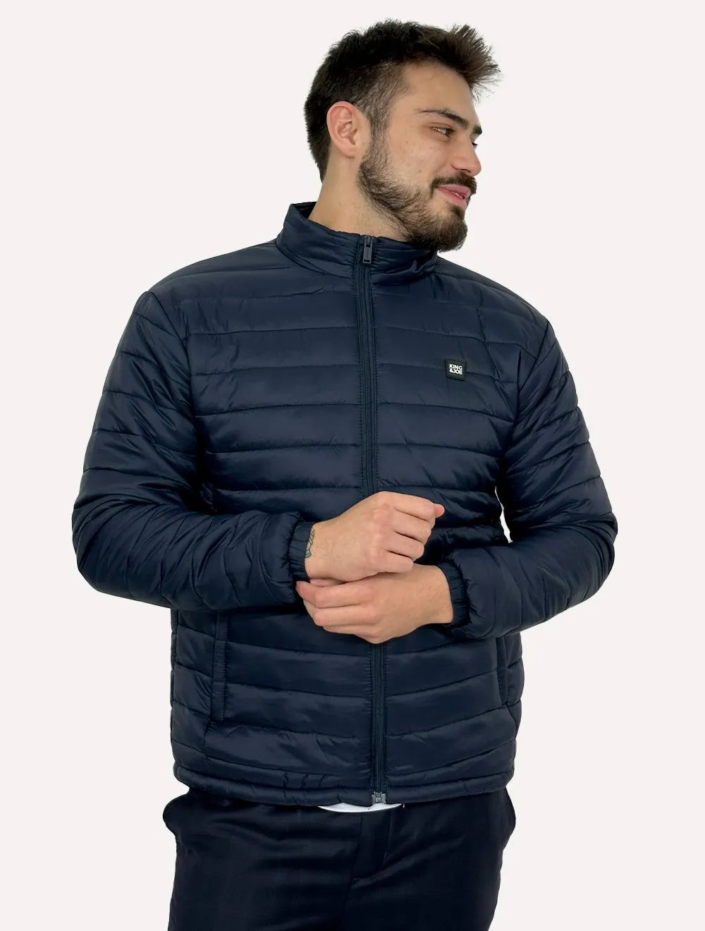 Jaqueta King & Joe Masculina Nylon Puffer Gola Azul Marinho