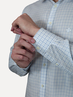 Camisa Dudalina Masculina Slim Superfine Cotton Xadrez Azul Claro