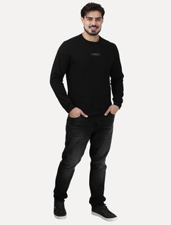 Suéter Calvin Klein Jeans Masculino Crewneck Logo Leather Center Preta