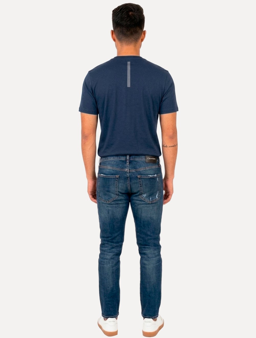 Camiseta Calvin Klein Swimwear Masculina V-Neck Slim Fit Logo Azul Marinho