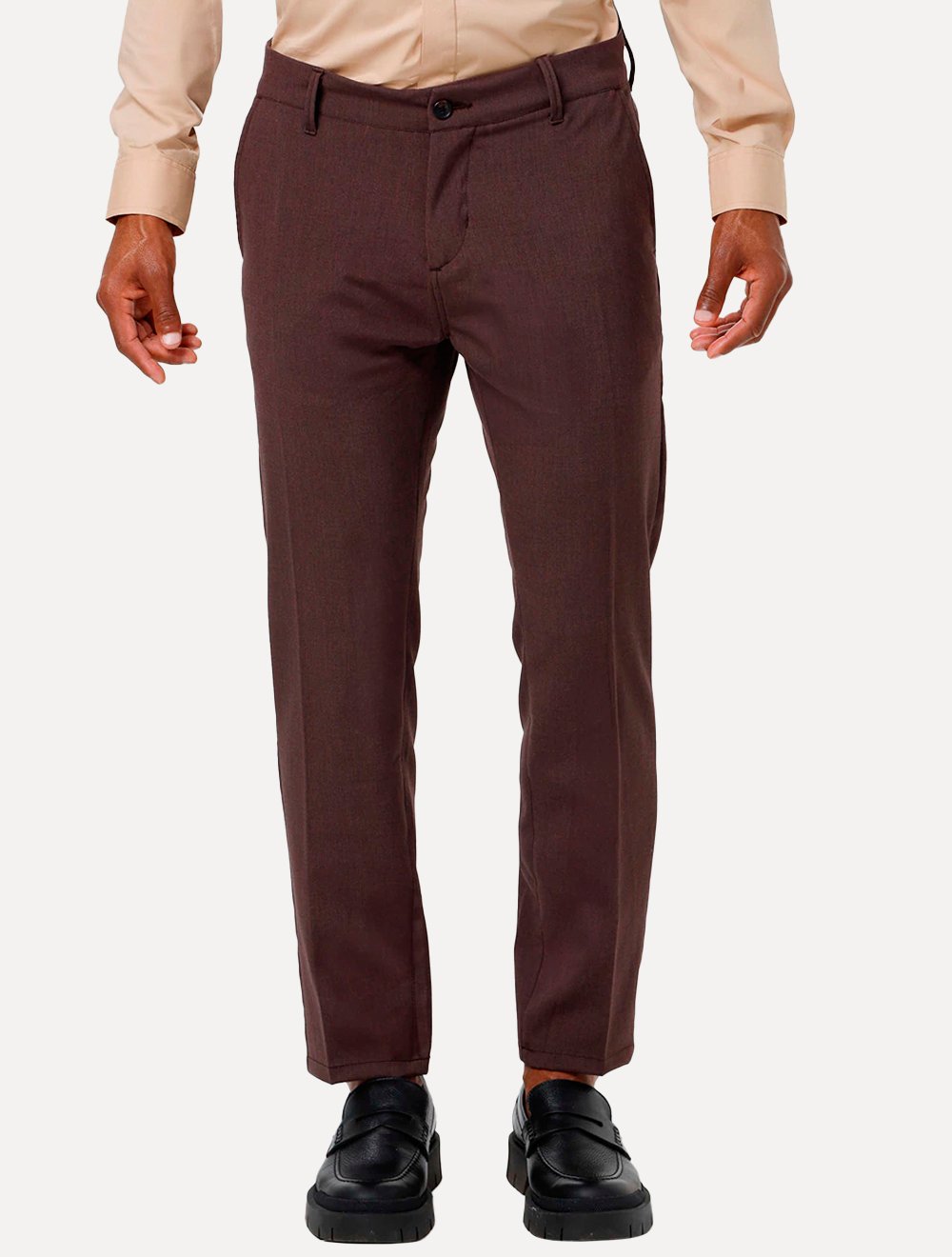 Calça K&J Black Masculina Alfaiataria Cetim Comfort Flex Marrom
