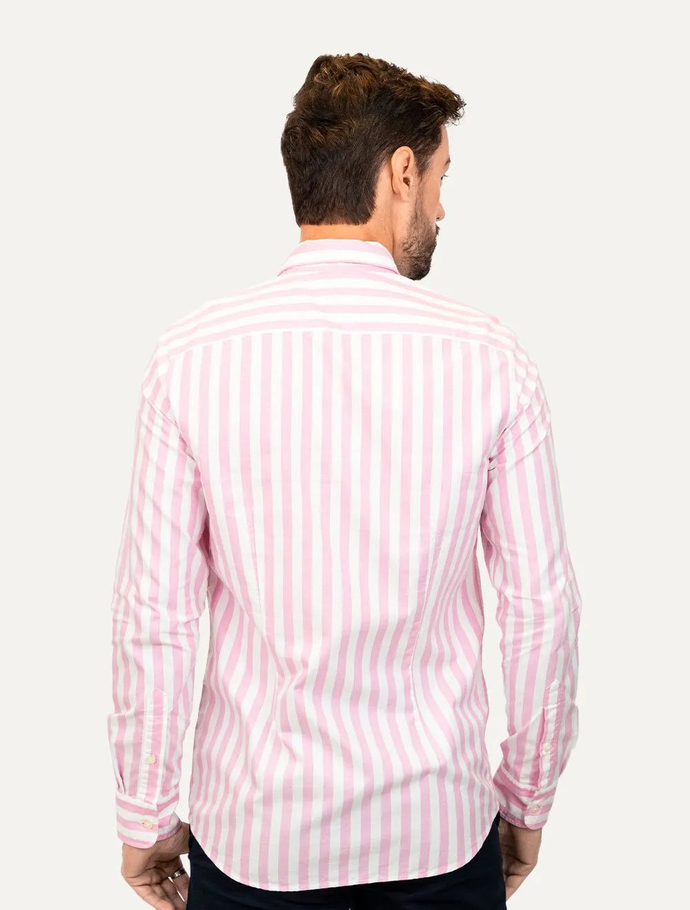 Camisa Tommy Hilfiger Masculina Oxford Slim Bold Stripe Rosa Claro