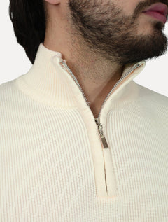 Suéter Dixen Masculino Tricot Straights Half-Zip Gola Alta Off White