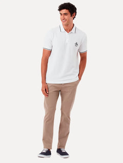 Polo Original Penguin Masculina Piquet Lisa Friso Mega Patch Branca