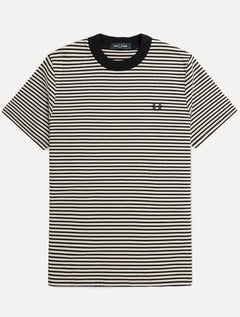 Camiseta Fred Perry Masculina Fine Stripe Heavy Weight Tee Preta/Caqui