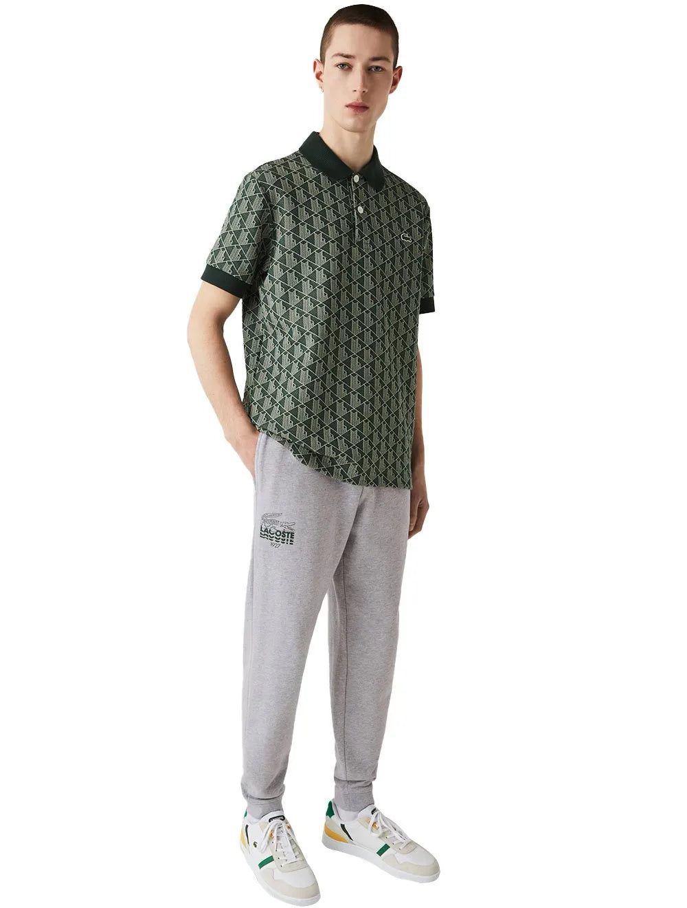 Calça Lacoste Moletom Masculina Croco Logo 1927 Cinza Mescla