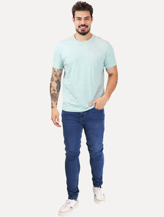 Camiseta King & Joe Masculina Basic Script Peito Azul Claro