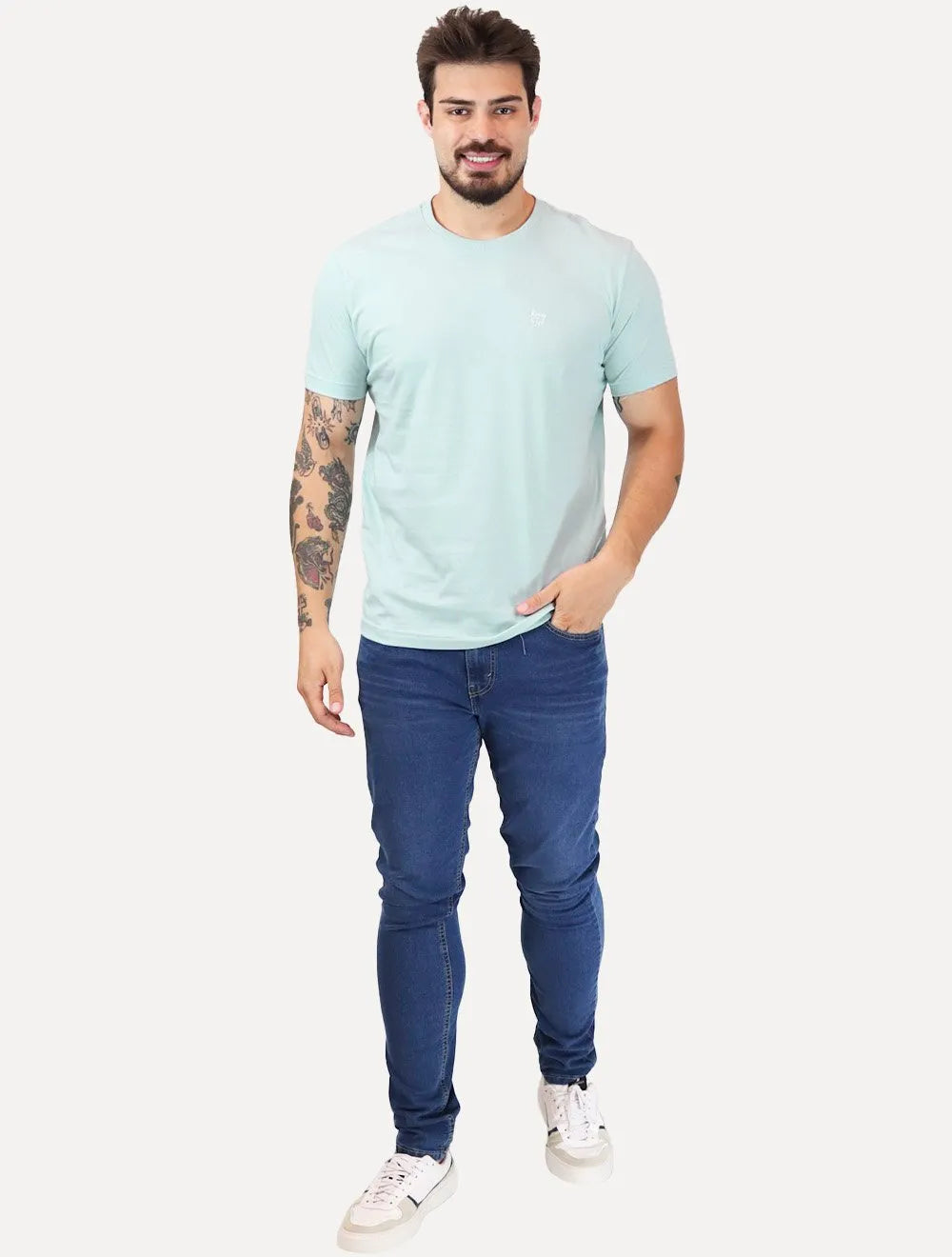 Camiseta King & Joe Masculina Basic Script Peito Azul Claro