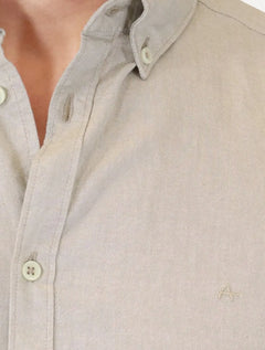 Camisa Aramis Masculina Slim Manga Curta Oxford Button Down Cáqui Claro