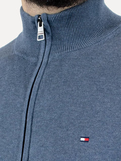 Suéter Tommy Hilfiger Masculino Essential Cotton Zip Through Azul Mescla