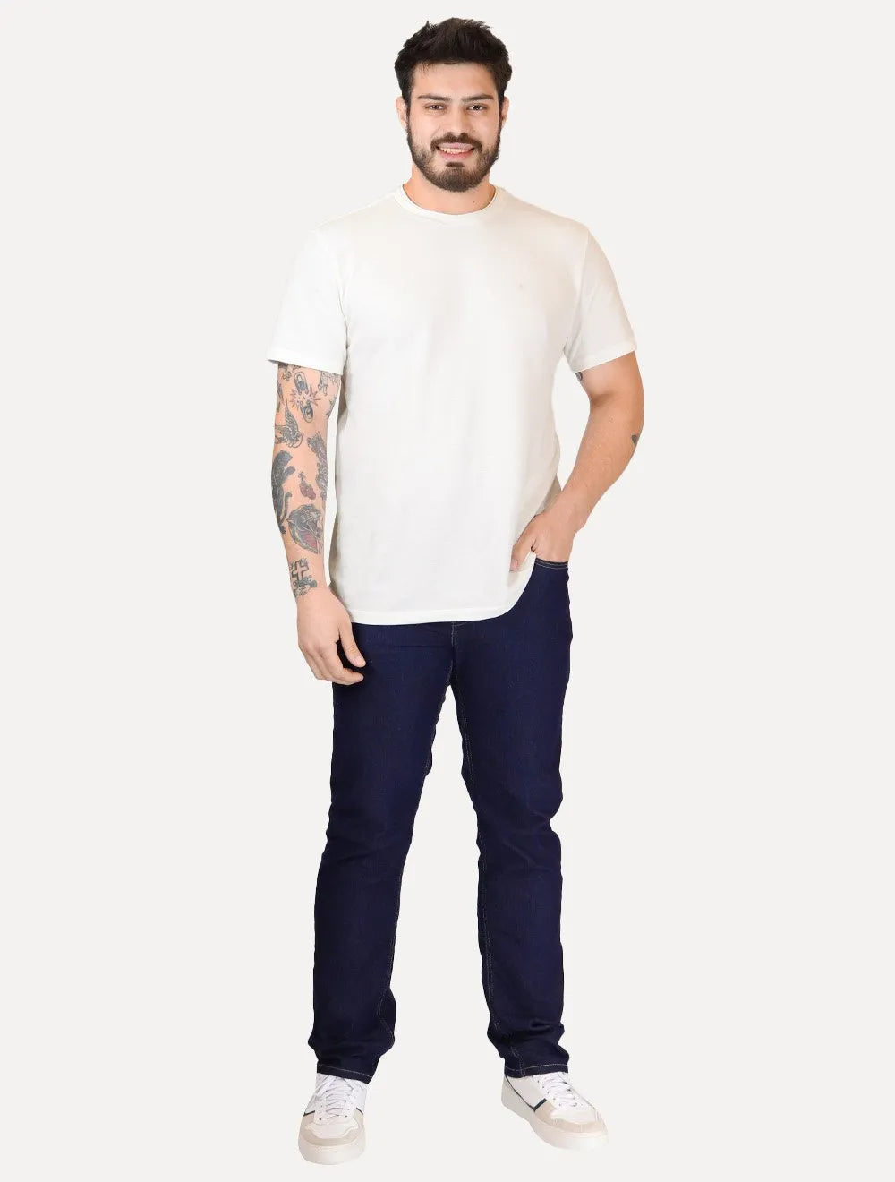 Camiseta Calvin Klein Jeans Masculina Gola Dupla CK Logo Off White