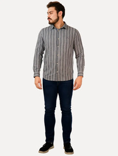 Camisa Reserva Masculina Linho Listras Kame Melange Azul Marinho
