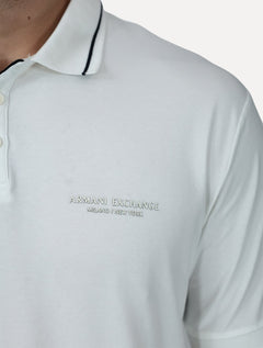 Polo Armani Exchange Masculina Regular Fit Jersey Off White