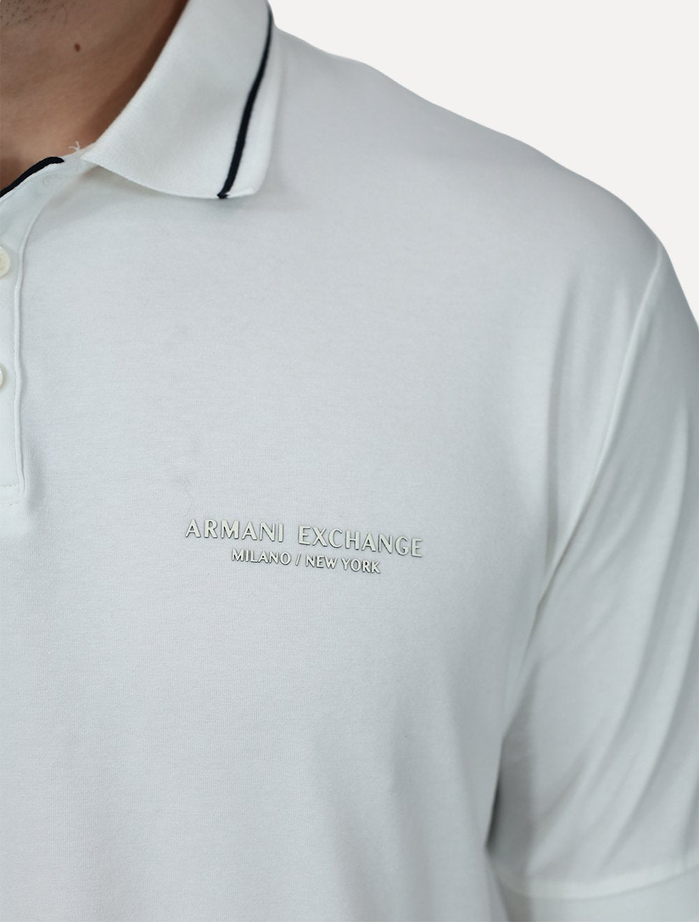 Polo Armani Exchange Masculina Regular Fit Jersey Off White