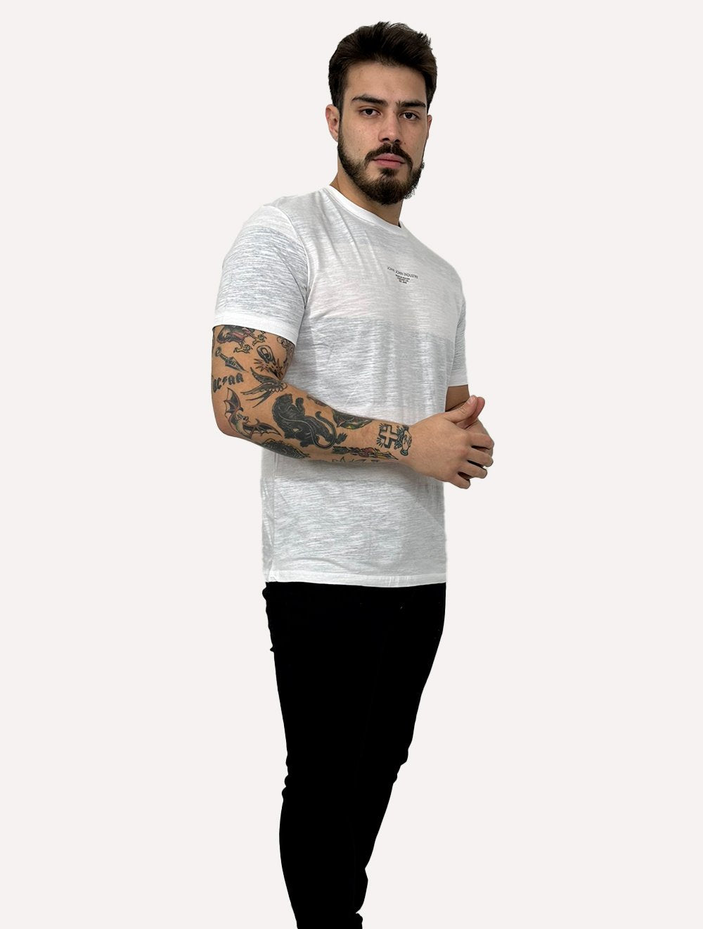 Camiseta John John Masculina Regular Noise Block Branca/Cinza