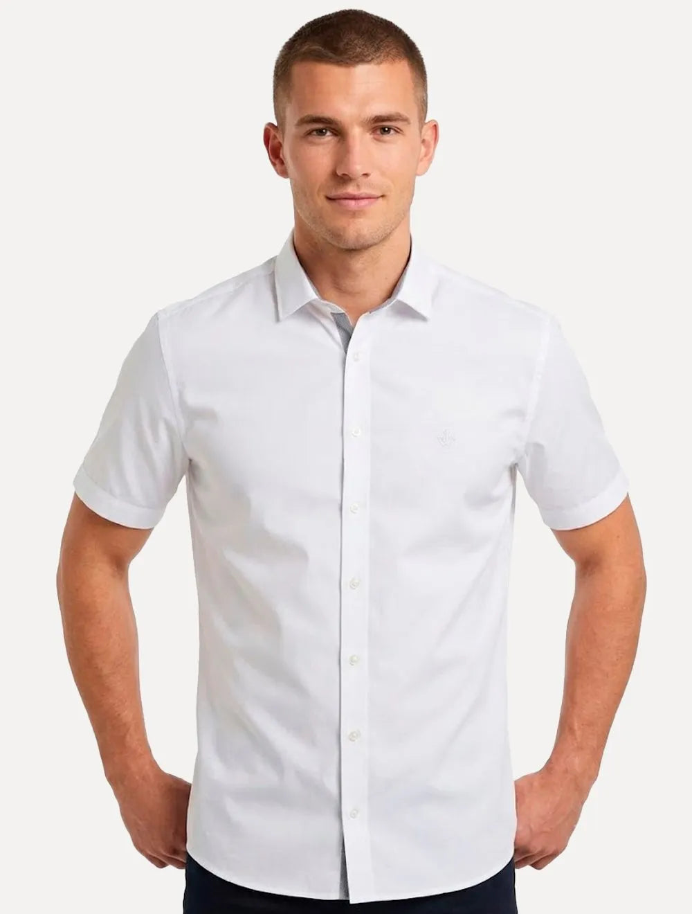 Camisa Dudalina Masculina Manga Curta Comfort Superfine Cotton Mono Logo Lisa Branca