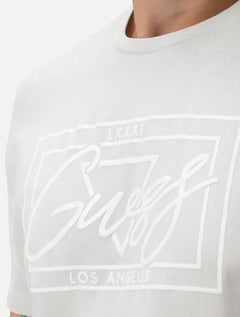 Camiseta Guess Masculina Los Angeles Cursive Relevo Branca