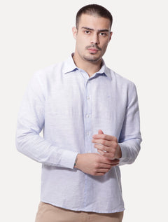 Camisa Ellus Masculina Linen Lighthouse Stripe Italian Classic Azul Claro