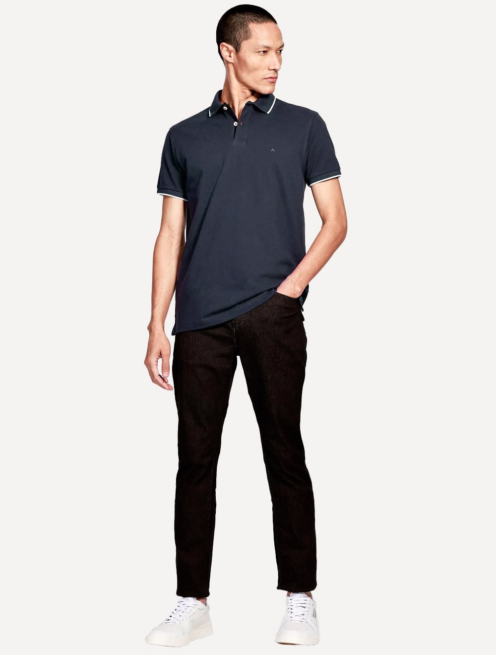 Polo Aramis Masculina Piquet Off Friso Azul Marinho