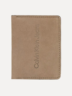 Carteira Calvin Klein Jeans Porta Cartão Nobuck Logo Cáqui Claro