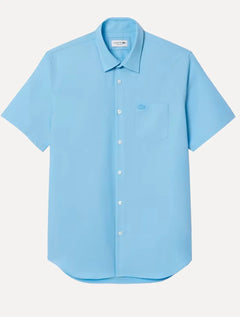 Camisa Lacoste Masculina Manga Curta Regular Solid Pocket Azul Claro