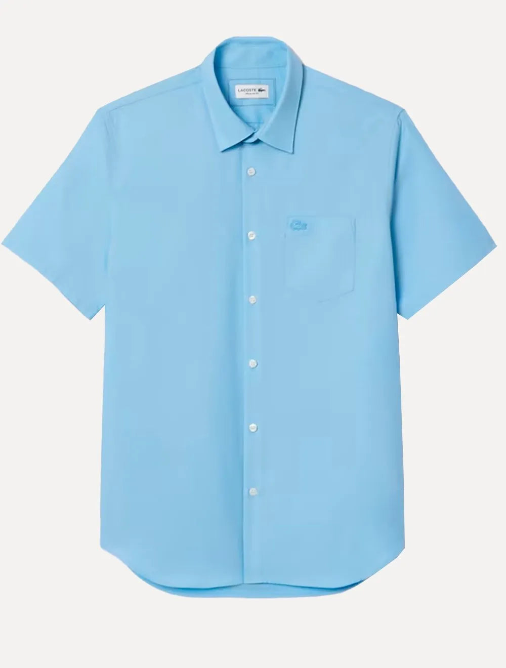 Camisa Lacoste Masculina Manga Curta Regular Solid Pocket Azul Claro
