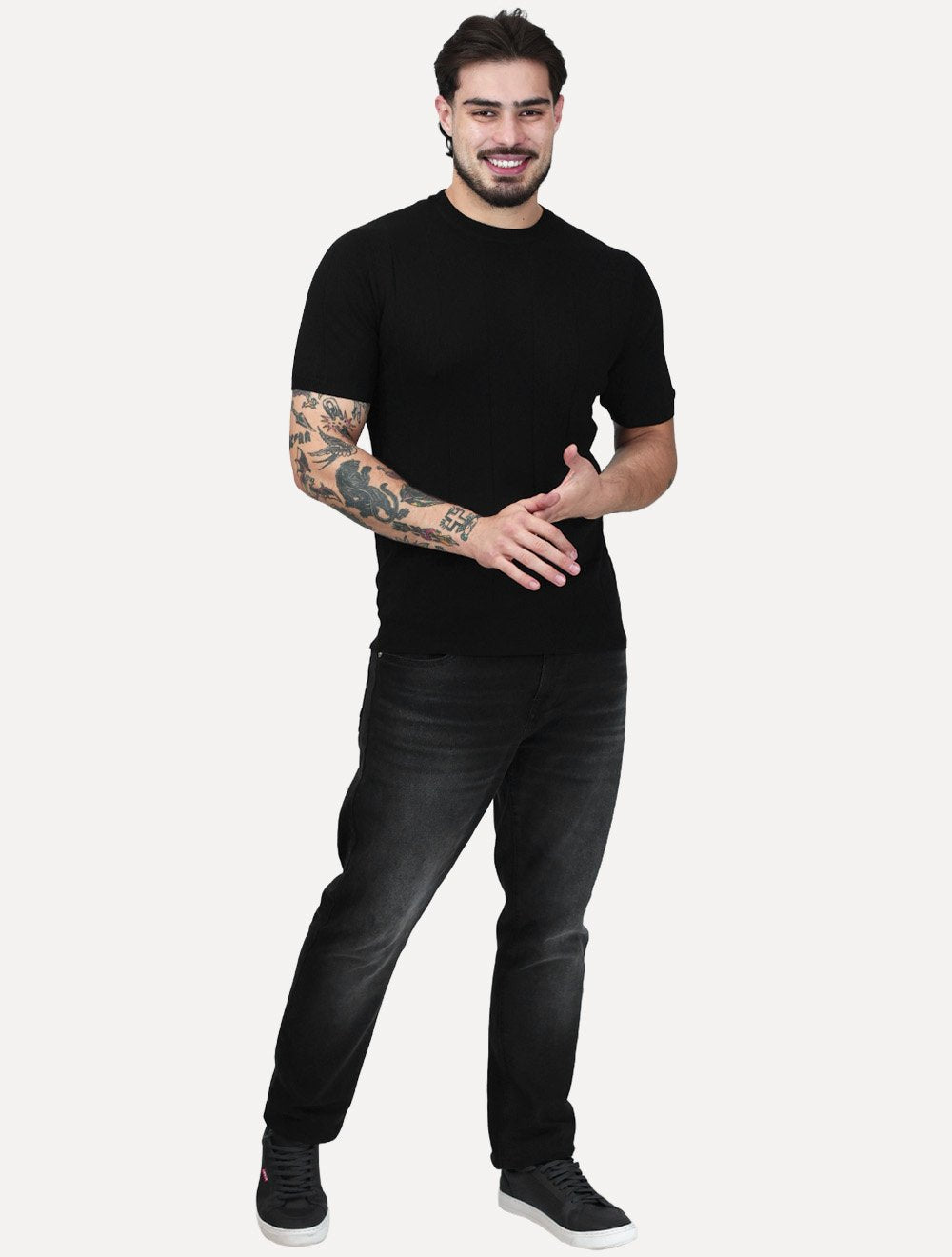 Camiseta Dixen Masculina Tricot Manga Curta Gola Careca Preta