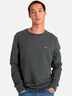 Moletom Tommy Jeans Masculino Fleece Flag Crewneck Chumbo