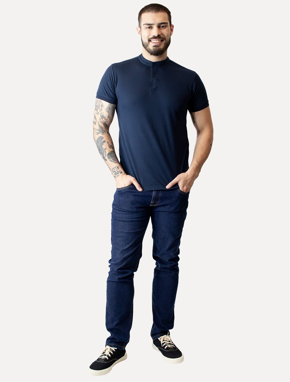 Polo Dixen Masculina Piquet Gola Padre Lisa Azul Marinho