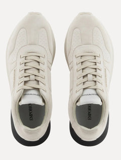 Tênis Empório Armani Masculino Couro Textura Camurça Off White