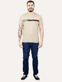 Camiseta Tommy Hilfiger Masculina Chest Insert Logo Cáqui Claro