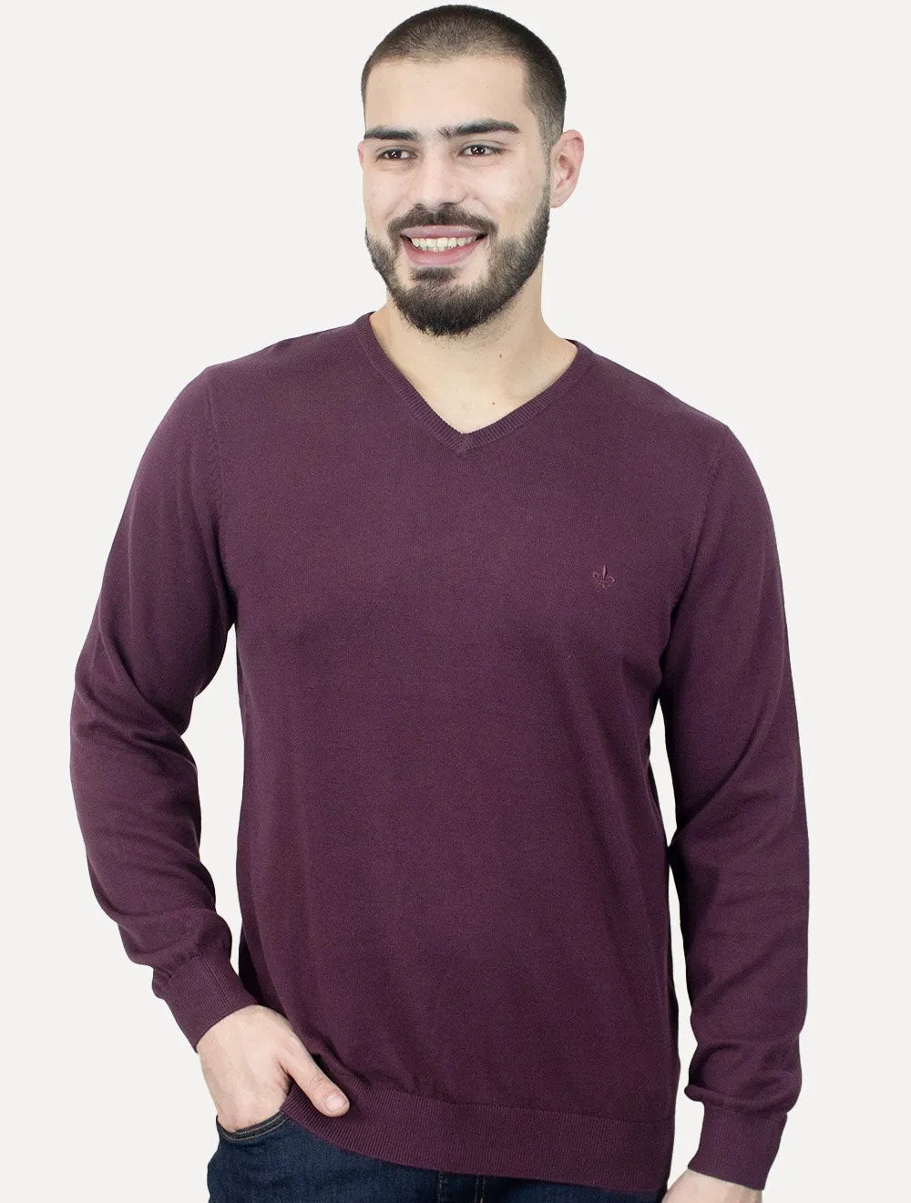 Suéter Dudalina Masculino Tricot V-Neck Básico Bordô 