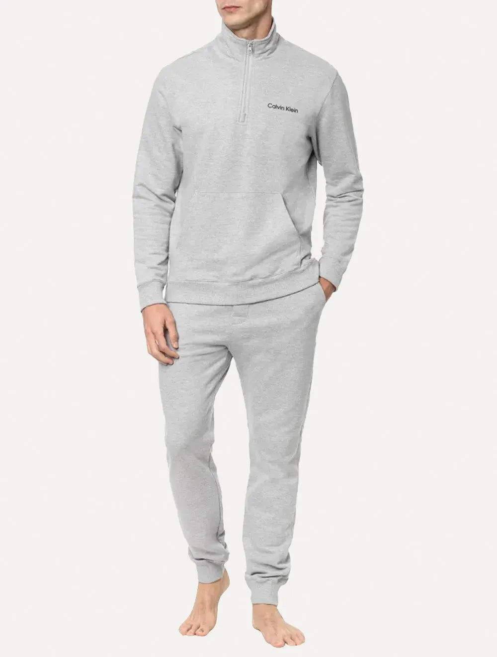 Moletom Calvin Klein Loungewear Masculino Half Zip Modern Logo Cinza Mescla