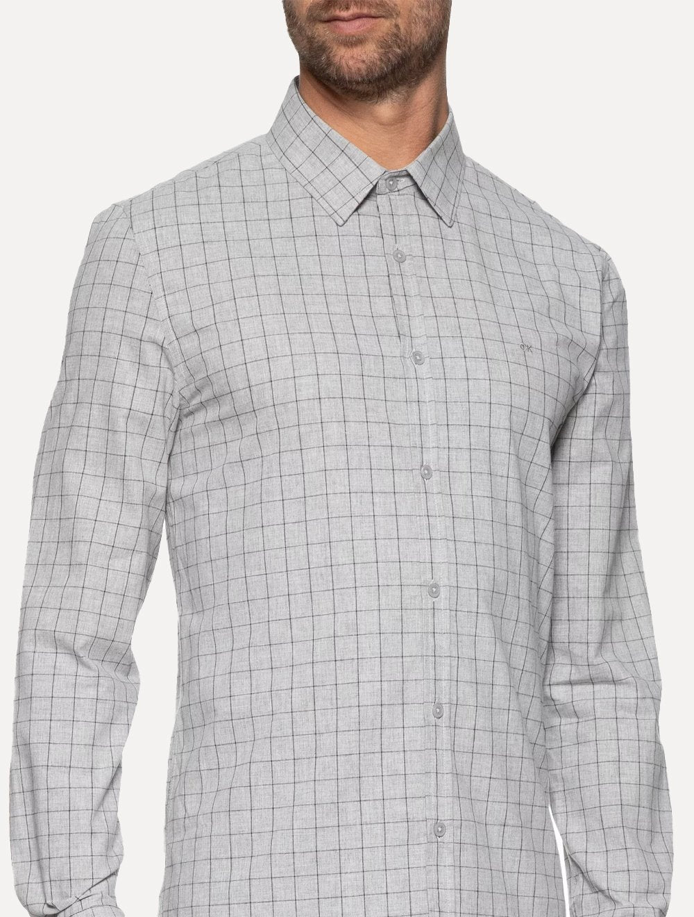 Camisa Calvin Klein Masculina Slim Heather Plaid Xadrez Cinza Mescla