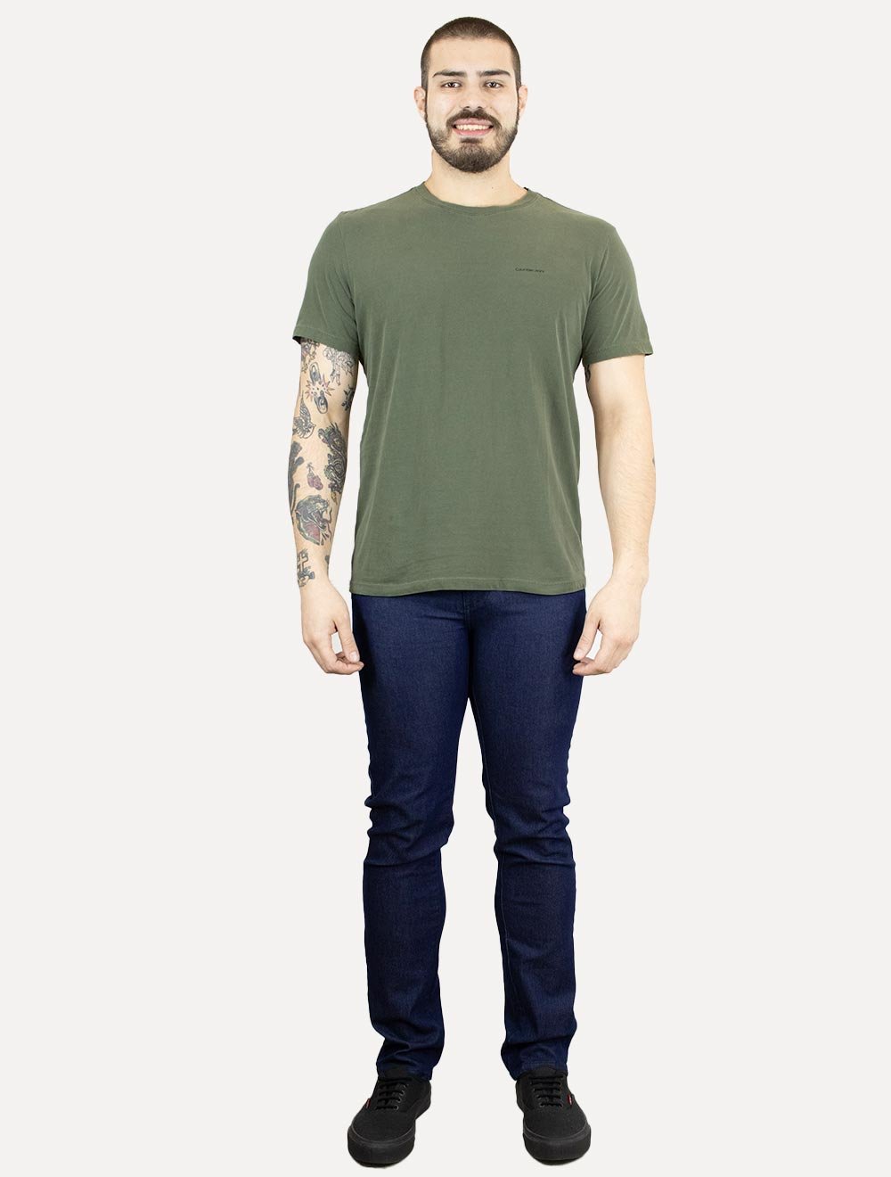 Camiseta Calvin Klein Jeans Masculina Skied Back Frame Verde Militar
