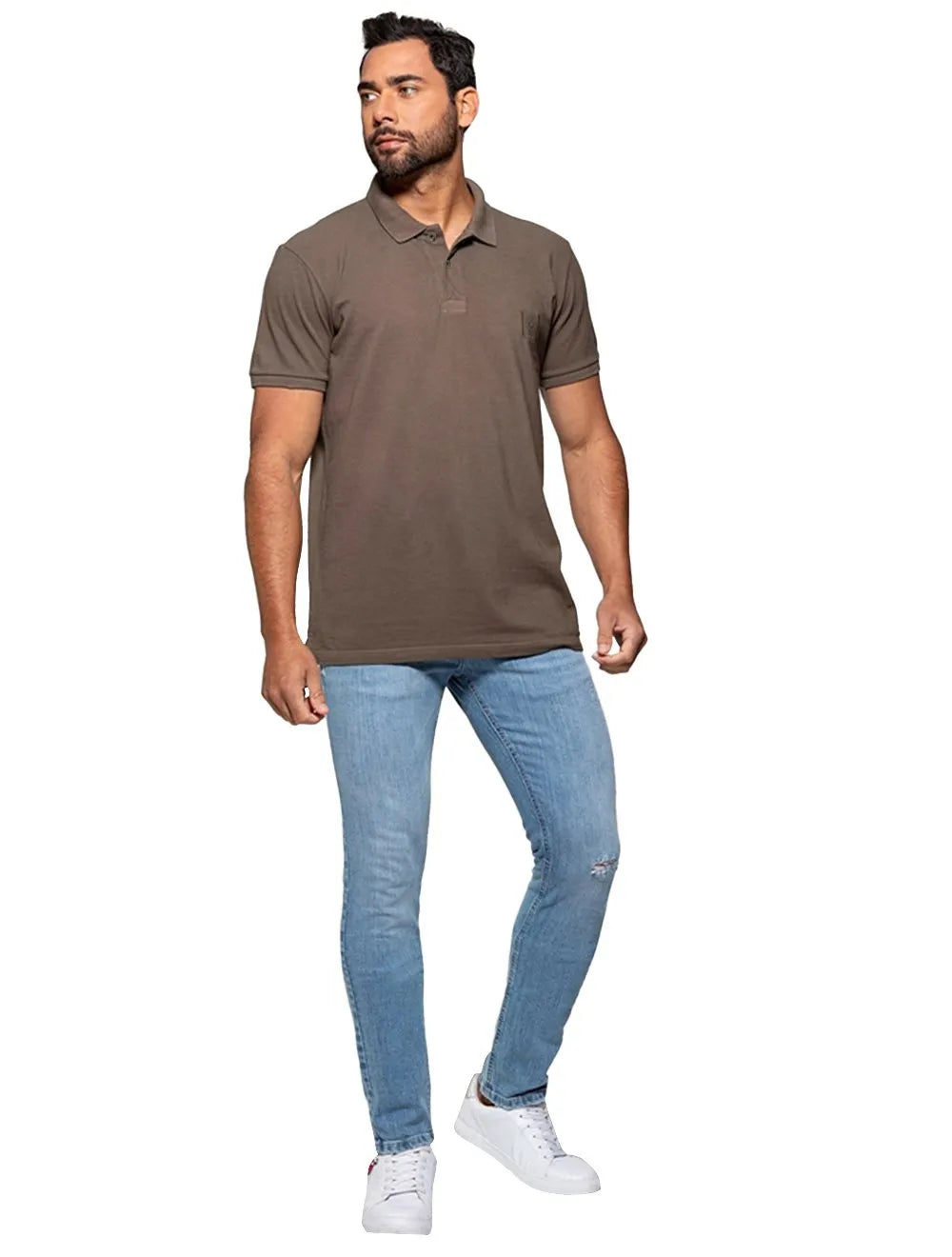 Polo Guess Masculina Piquet Small Patch Grafite