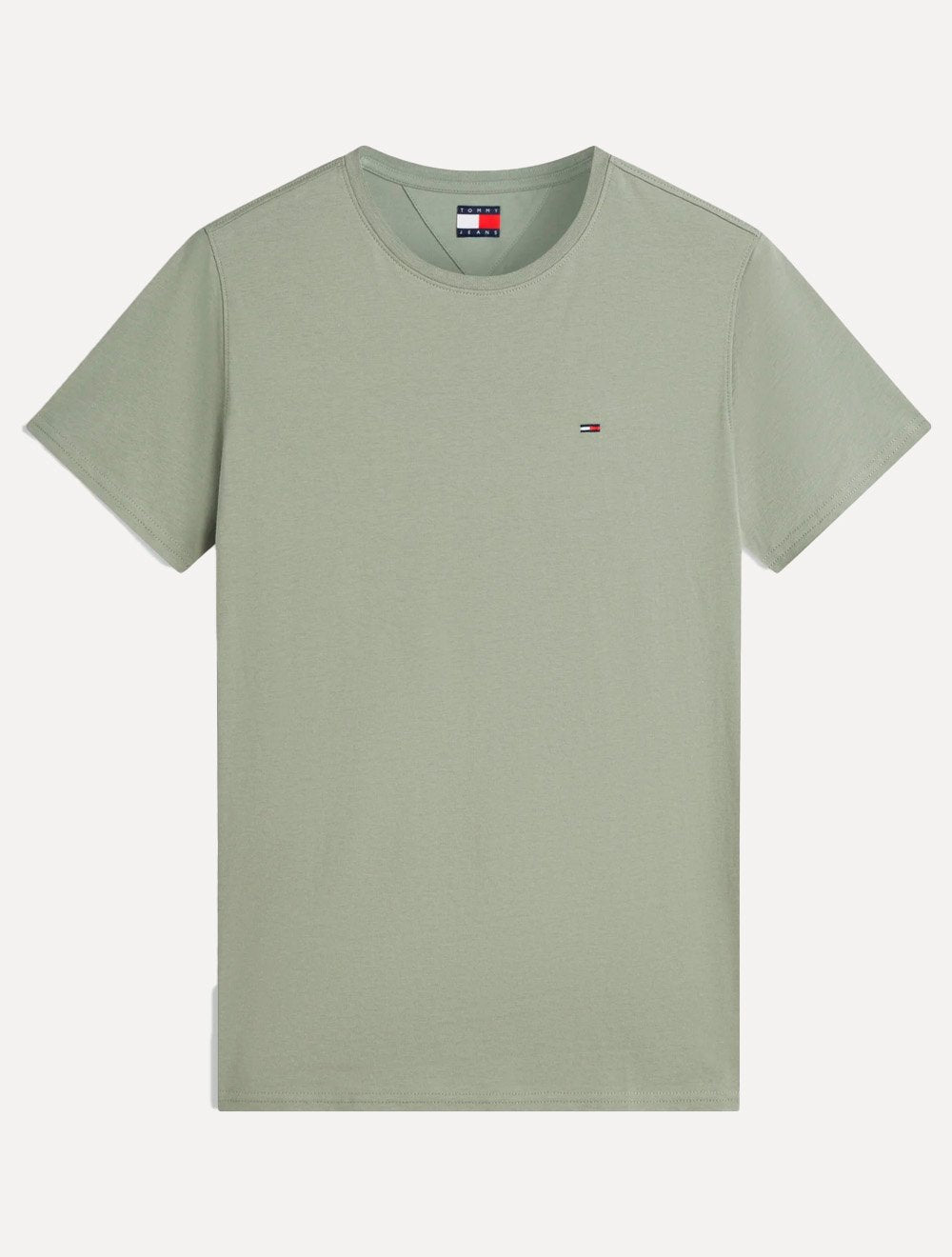 Camiseta Tommy Jeans Masculina Regular Jersey C-Neck Flag Verde Musgo